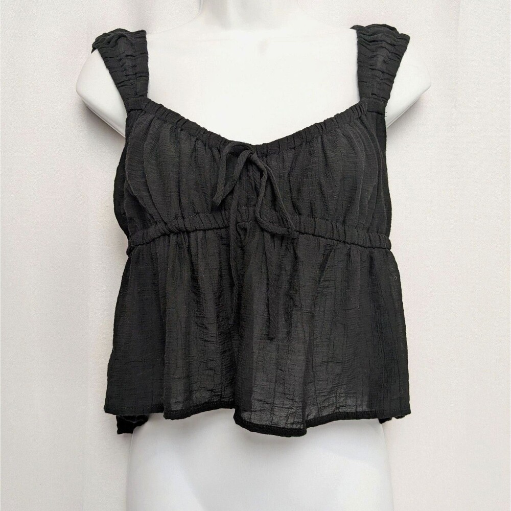 Lotus & Lavender Black Smocked Babydoll Tank Top Size XL Coquette Milkmaid Y2K